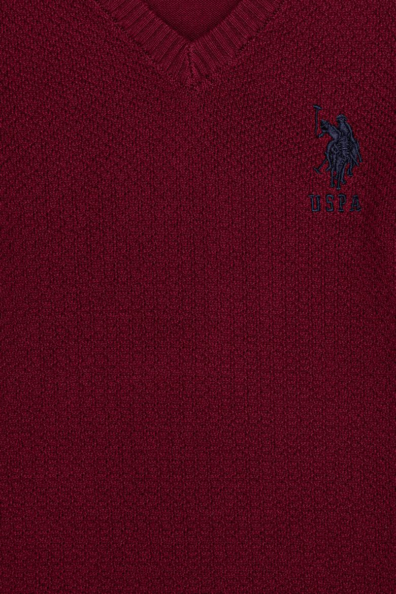 Erkek Çocuk Bordo V Yaka Triko Kazak - 50257688062