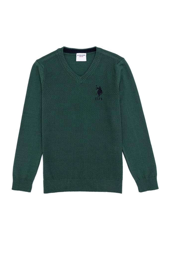 Erkek Çocuk Yeşil V Yaka Triko Kazak