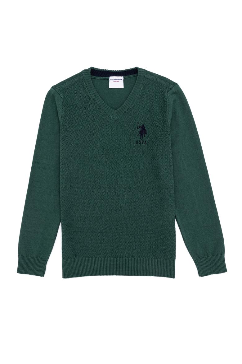 Erkek Çocuk Yeşil V Yaka Triko Kazak