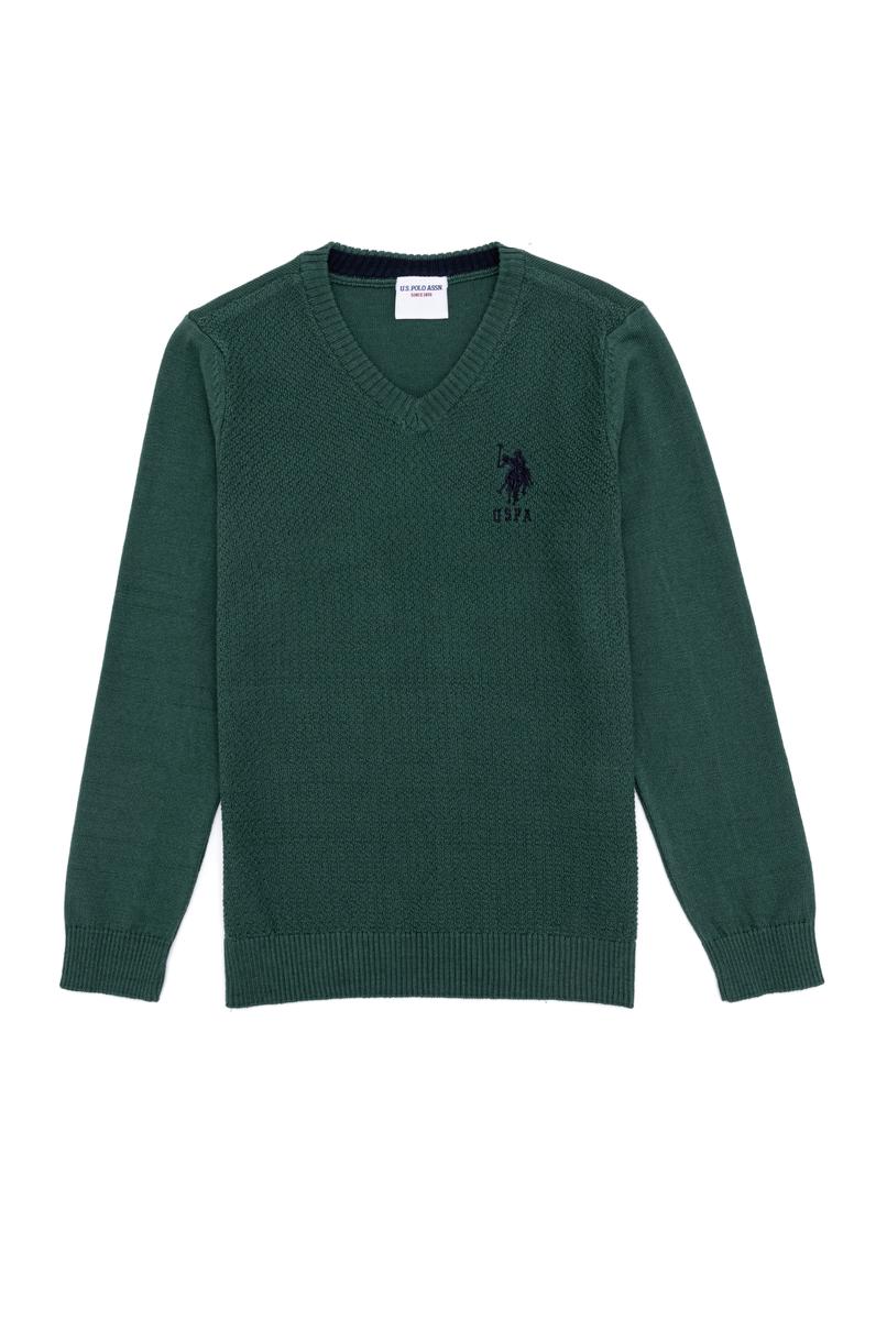 Erkek Çocuk Yeşil V Yaka Triko Kazak