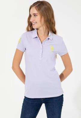 Kadın Lila Basic Polo Yaka Tişört - 50246283029