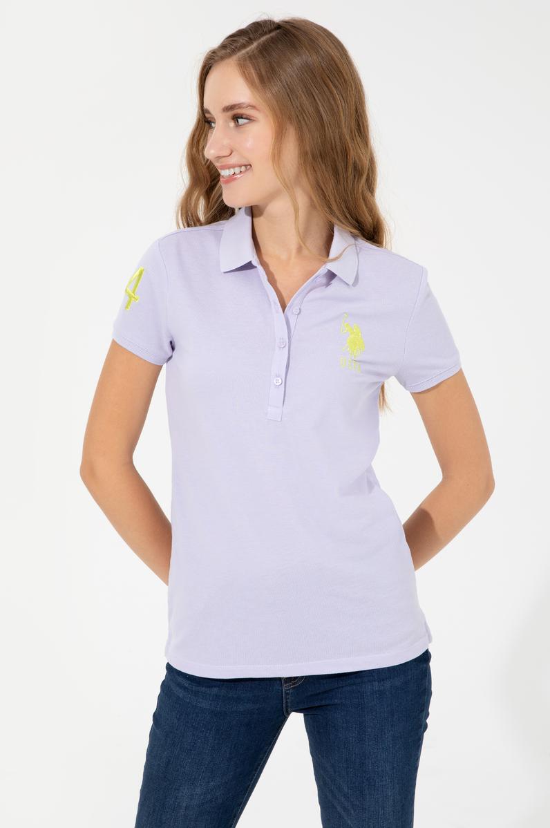 Kadın Lila Basic Polo Yaka Tişört