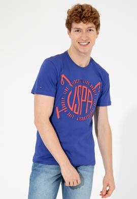 Erkek Mavi Bisiklet Yaka Tişört - 50248557007