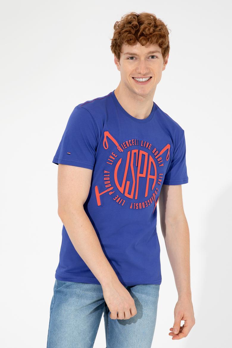 Erkek Mavi Bisiklet Yaka Tişört - 50248557007