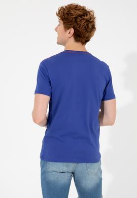 Erkek Mavi Bisiklet Yaka Tişört - 50248557007