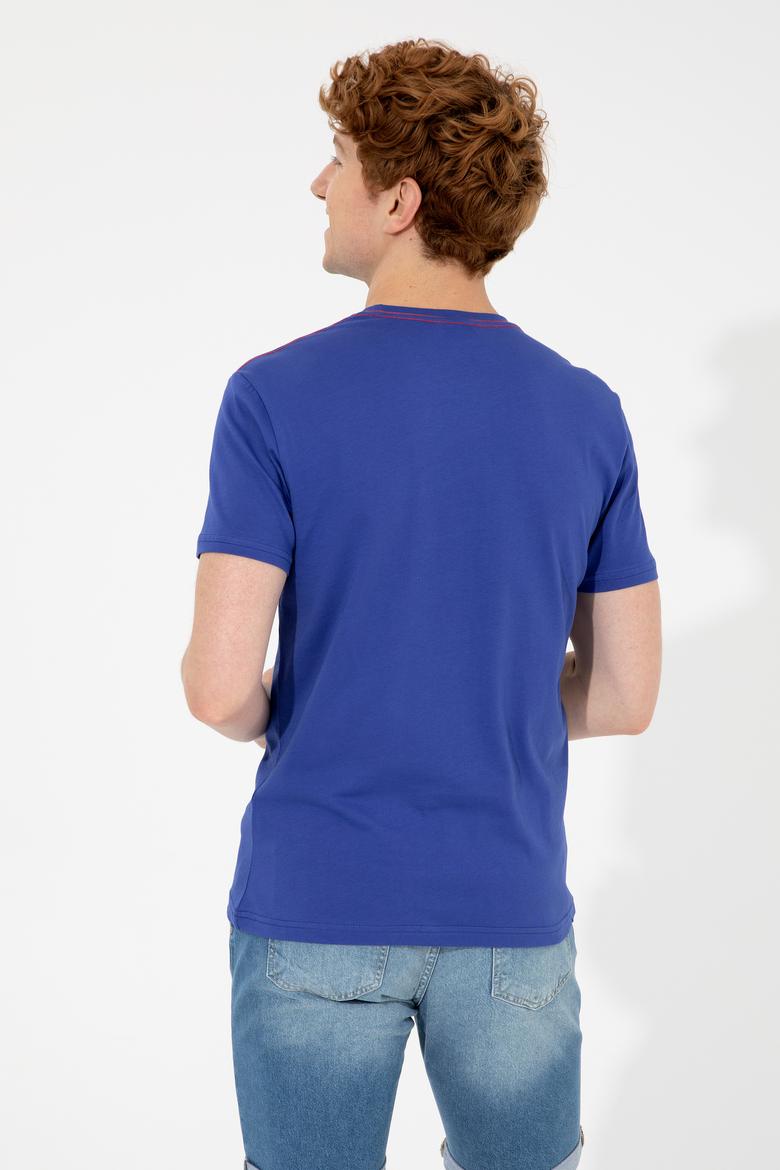 Erkek Mavi Bisiklet Yaka Tişört - 50248557007