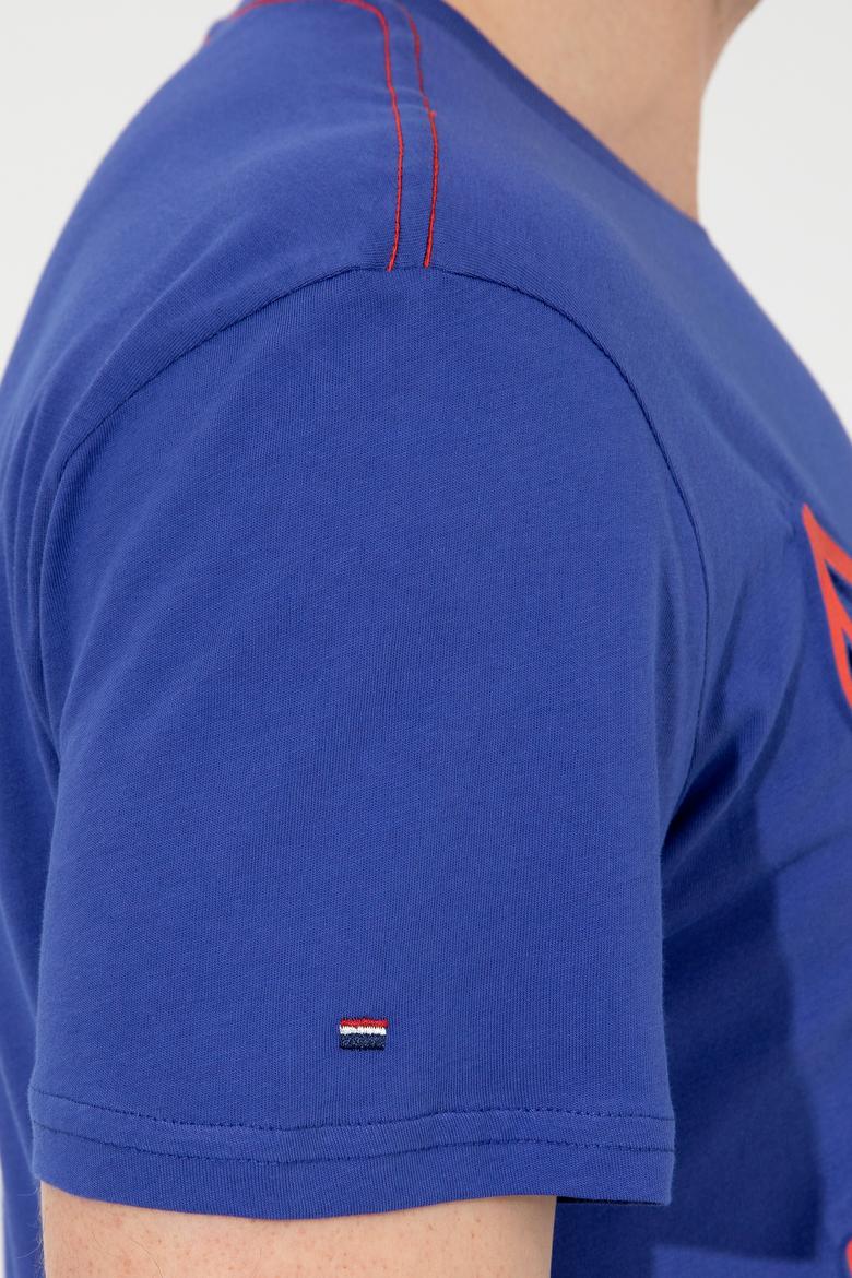 Erkek Mavi Bisiklet Yaka Tişört - 50248557007