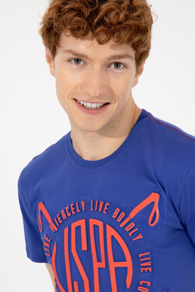 Erkek Mavi Bisiklet Yaka Tişört - 50248557007