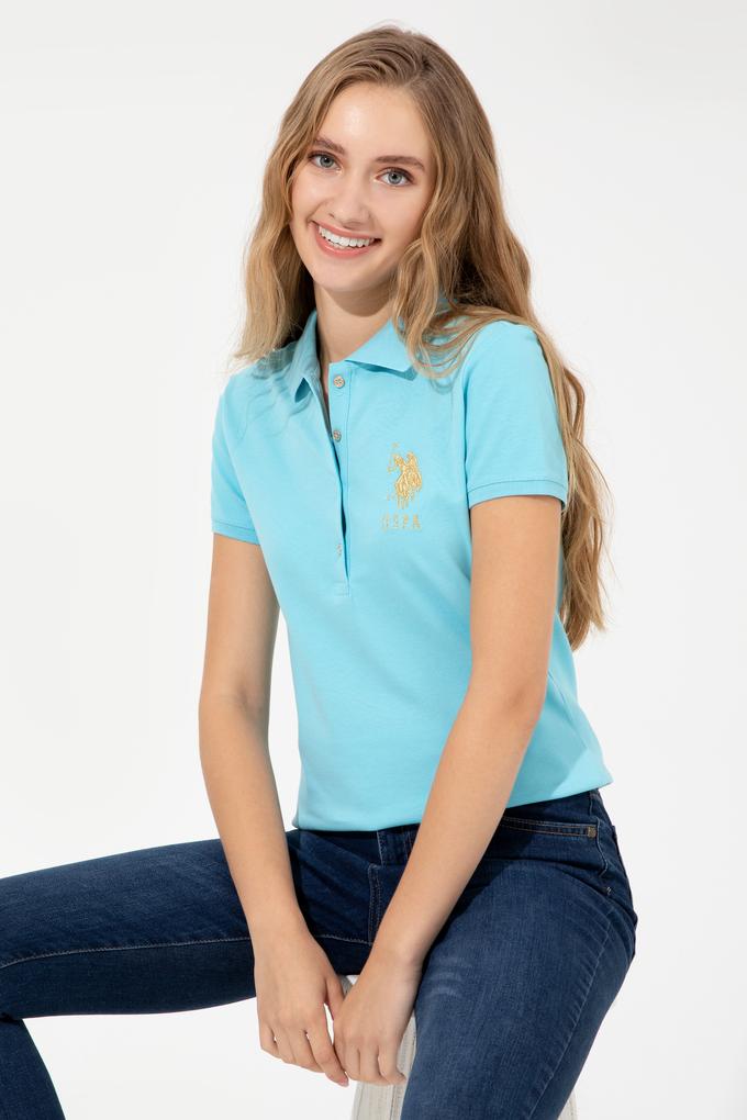 Kadın Turkuaz Basic Polo Yaka Tişört