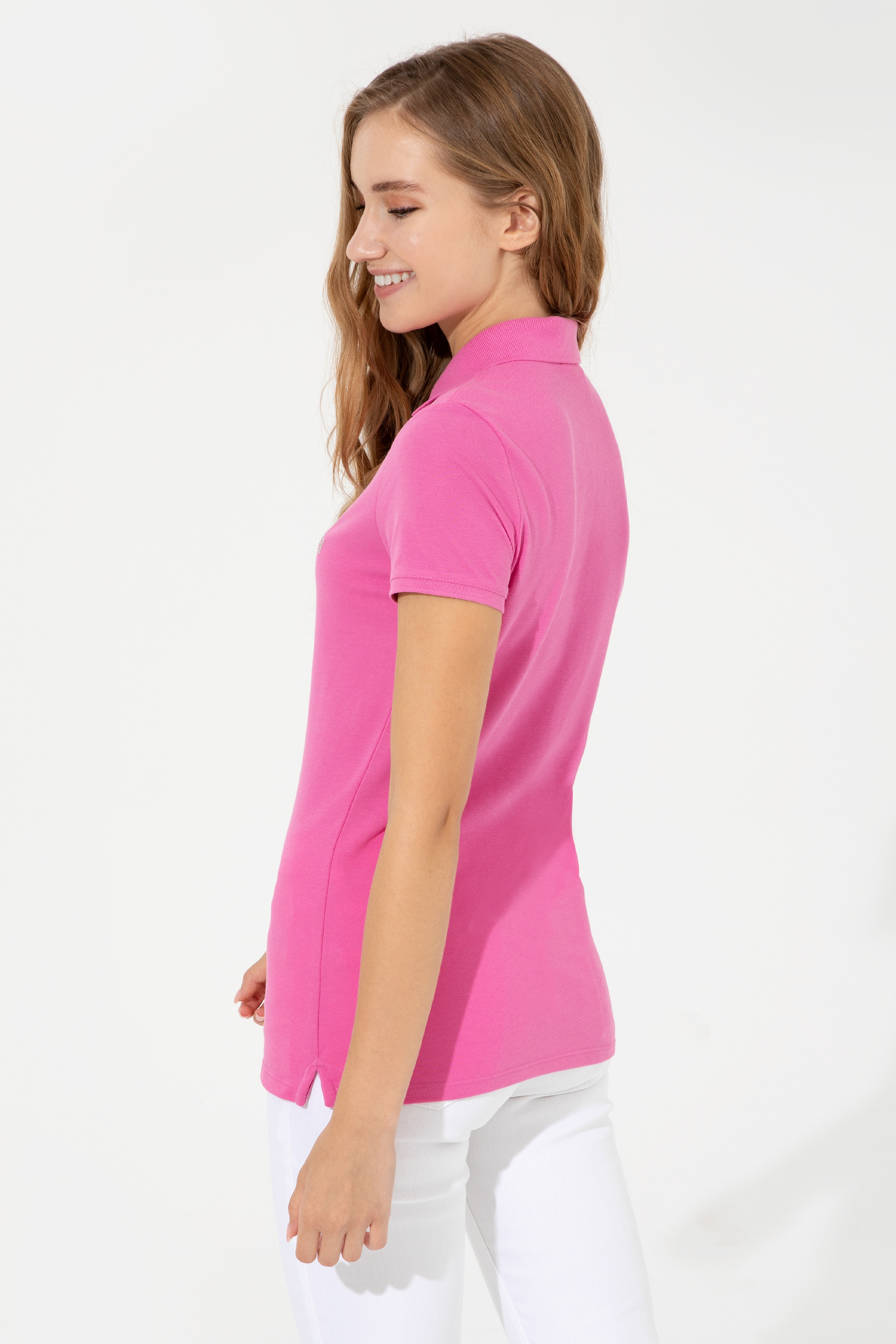 Kadın Pembe Basic Polo Yaka Tişört - Image 5