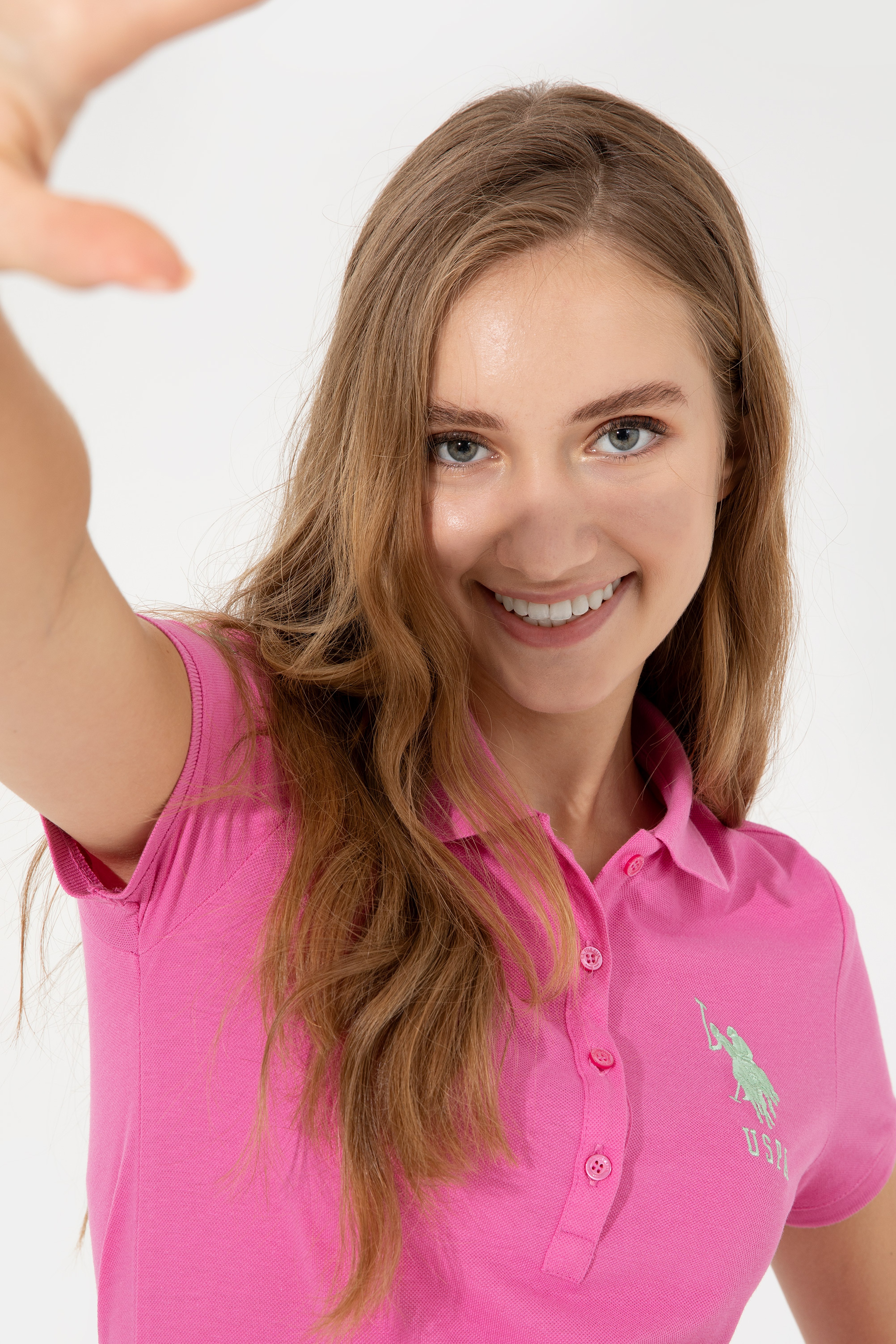 Kadın Pembe Basic Polo Yaka Tişört - Image 2