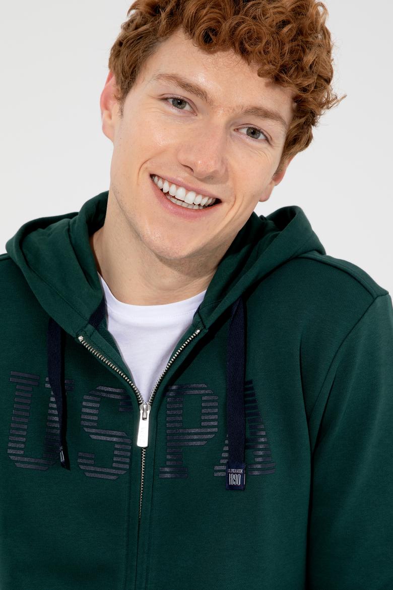 Erkek Yeşil Kapüşonlu Örme Hırka - 50257483004