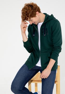 Erkek Yeşil Kapüşonlu Örme Hırka - 50257483004