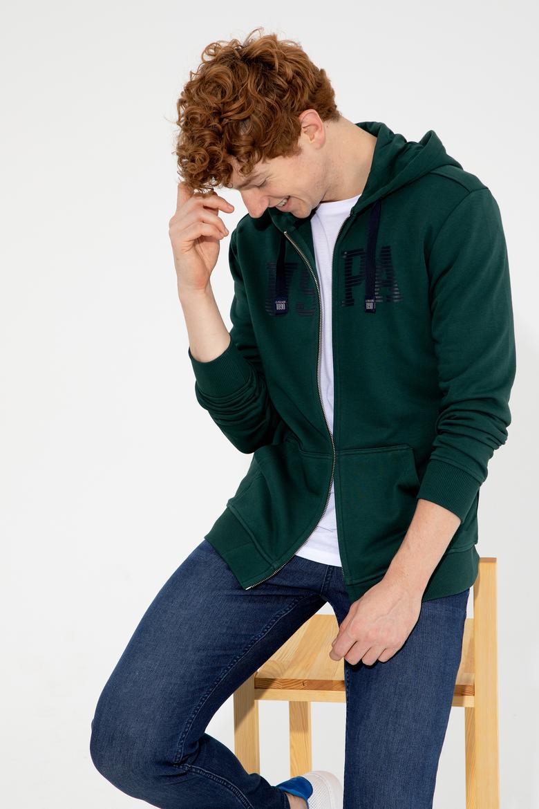 Erkek Yeşil Kapüşonlu Örme Hırka - 50257483004