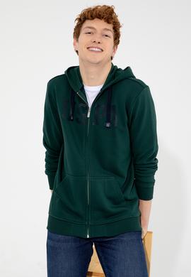 Erkek Yeşil Kapüşonlu Örme Hırka - 50257483004