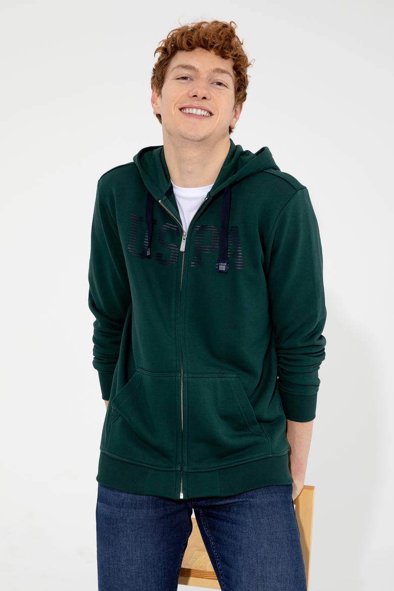 Erkek Yeşil Kapüşonlu Örme Hırka - 50257483004