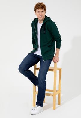 Erkek Yeşil Kapüşonlu Örme Hırka - 50257483004