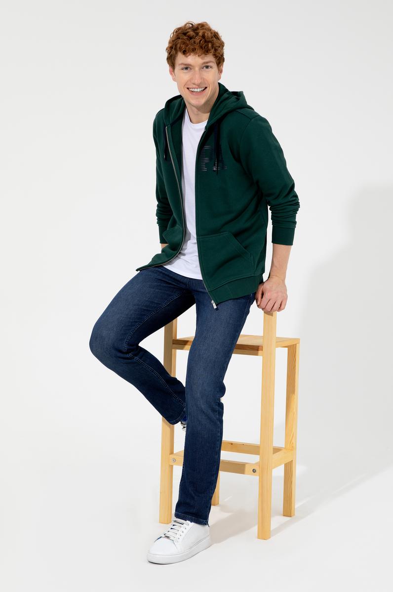 Erkek Yeşil Kapüşonlu Örme Hırka