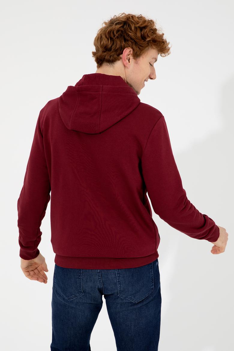 Erkek Vişne Kapüşonlu Örme Hırka - 50257483014
