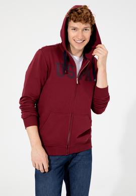 Erkek Vişne Kapüşonlu Örme Hırka - 50257483014