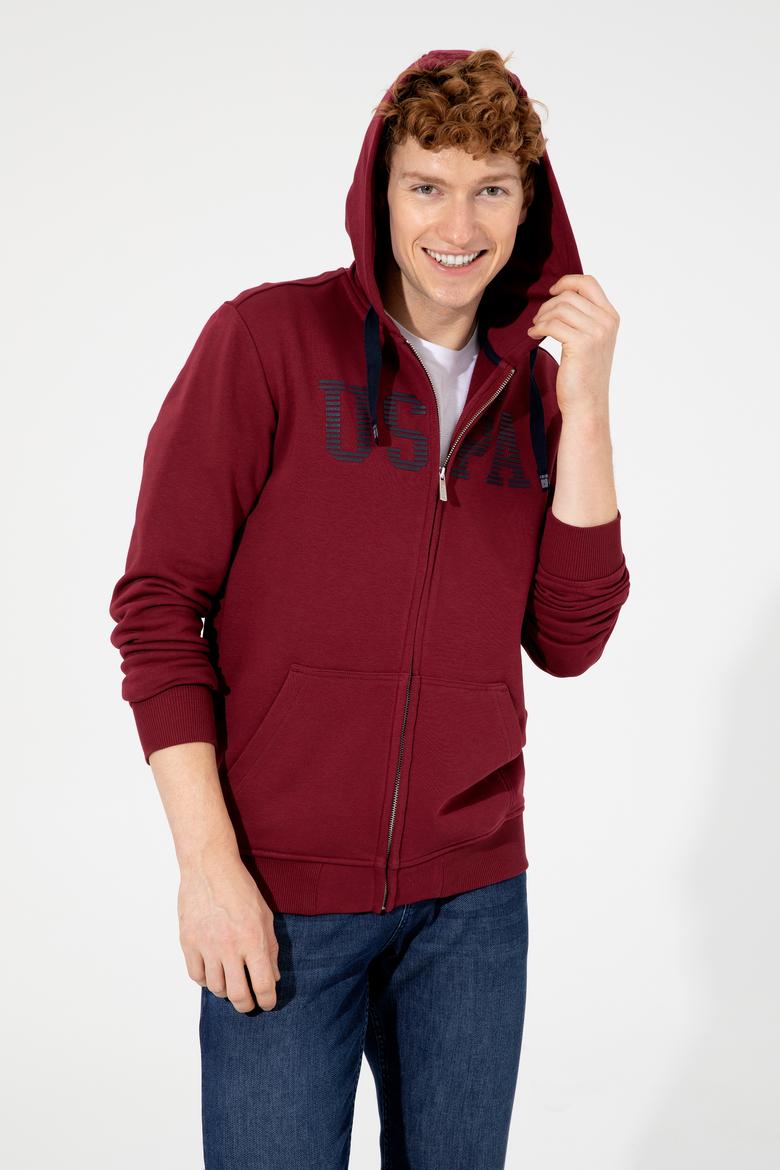 Erkek Vişne Kapüşonlu Örme Hırka - 50257483014