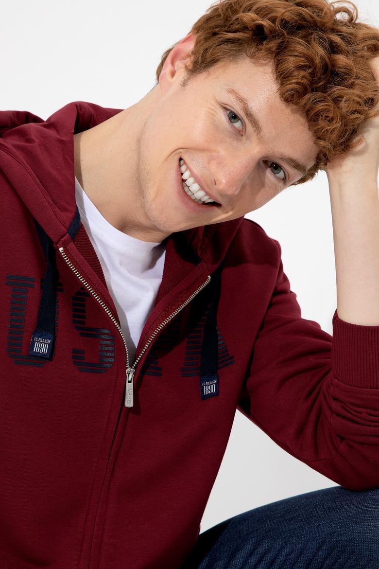 Erkek Vişne Kapüşonlu Örme Hırka