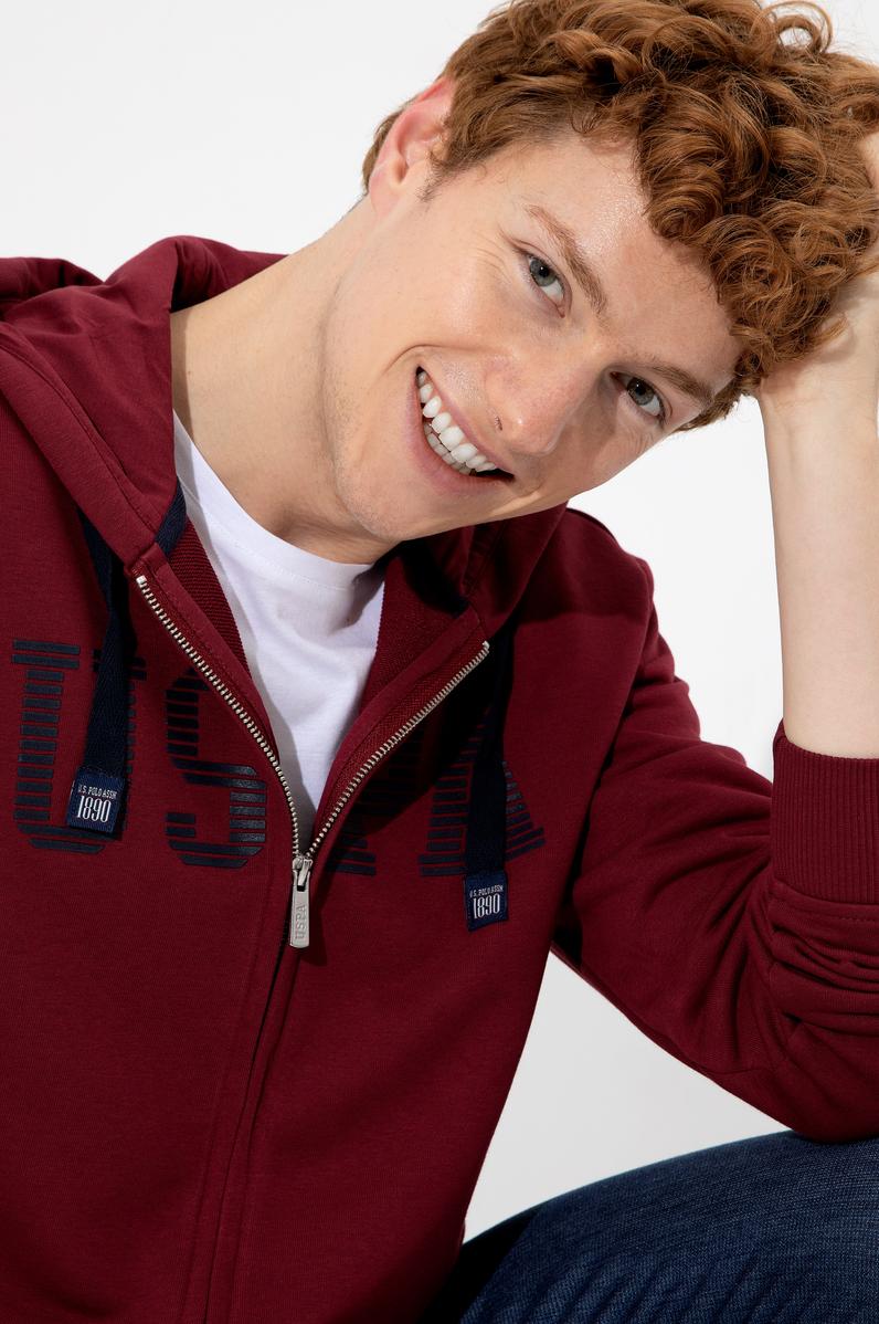 Erkek Vişne Kapüşonlu Örme Hırka