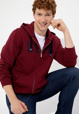 Erkek Vişne Kapüşonlu Örme Hırka - 50257483014