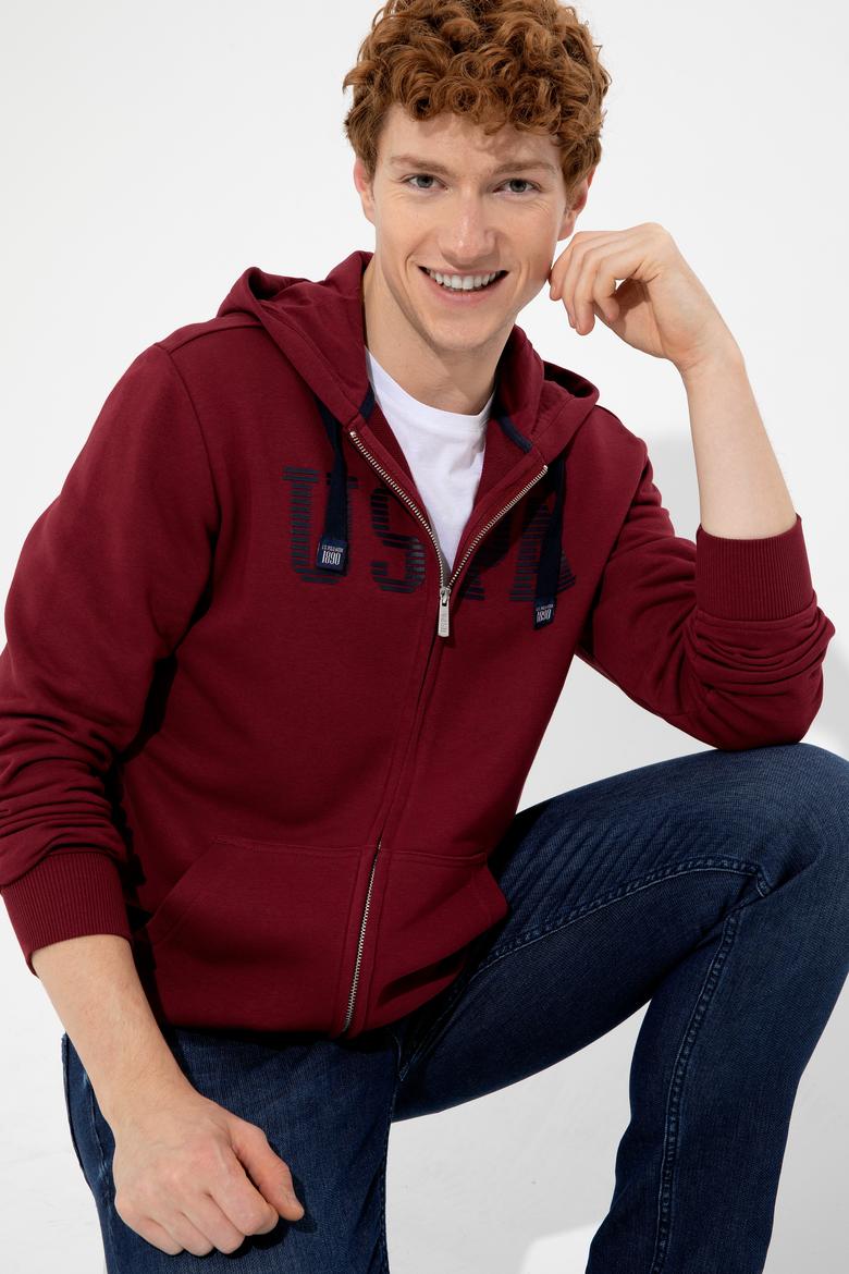 Erkek Vişne Kapüşonlu Örme Hırka - 50257483014