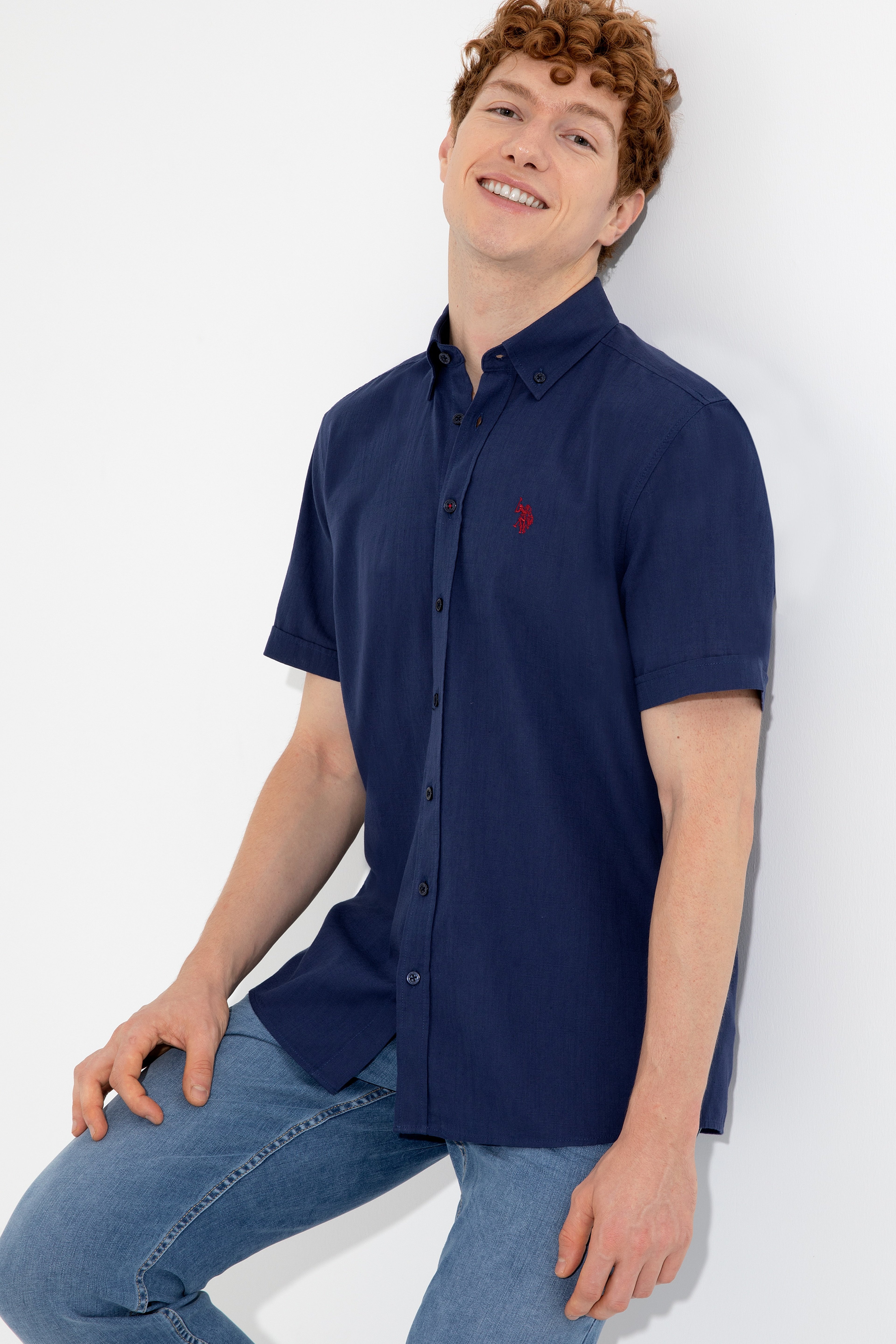 Erkek Lacivert Kısa Kollu Gömlek - Image 2