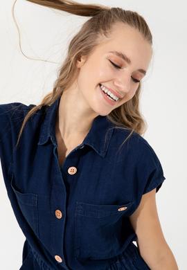 Kadın Koyu Mavi Jean Elbise - 50246593003