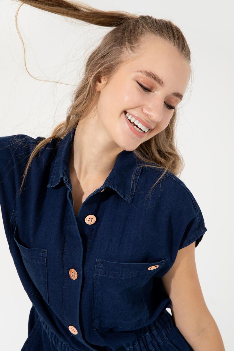 Kadın Koyu Mavi Jean Elbise - 50246593003