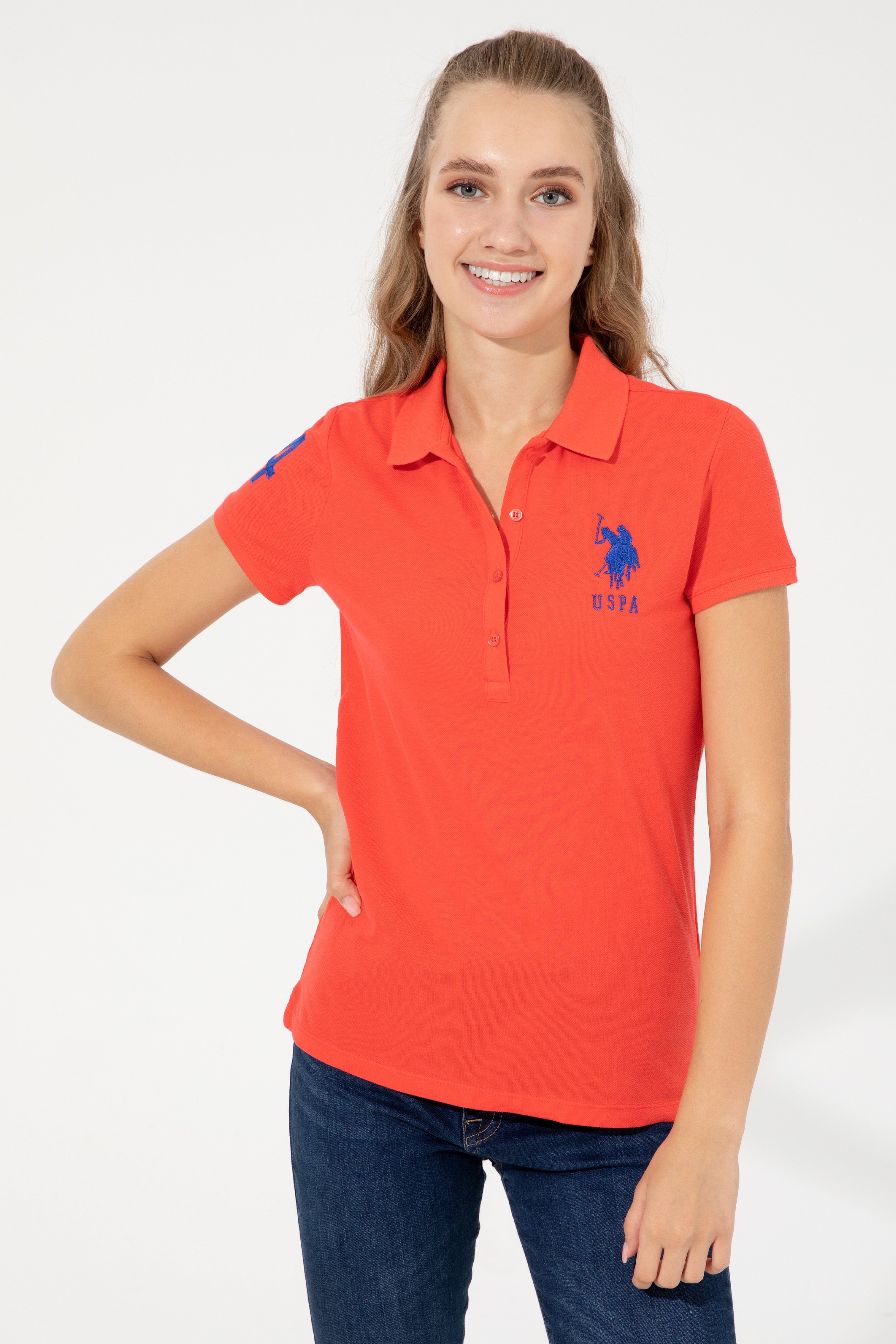Kadın Kırmızı Basic Polo Yaka Tişört - Image 3