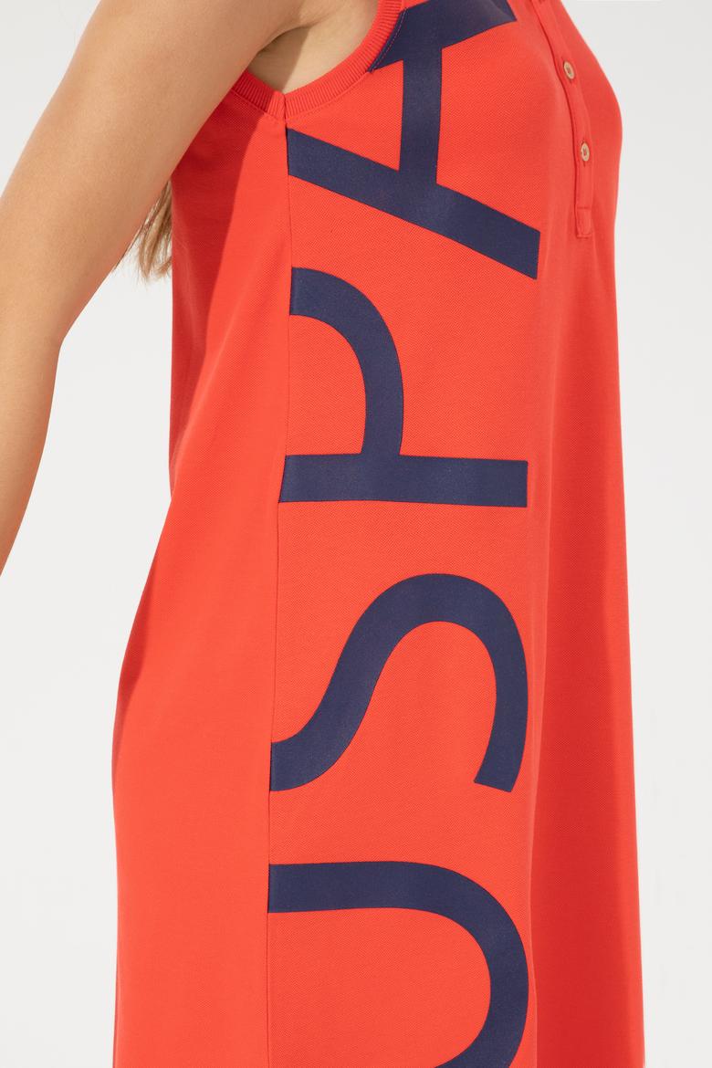 Kadın Kırmızı Polo Yaka Örme Elbise - 50251939048