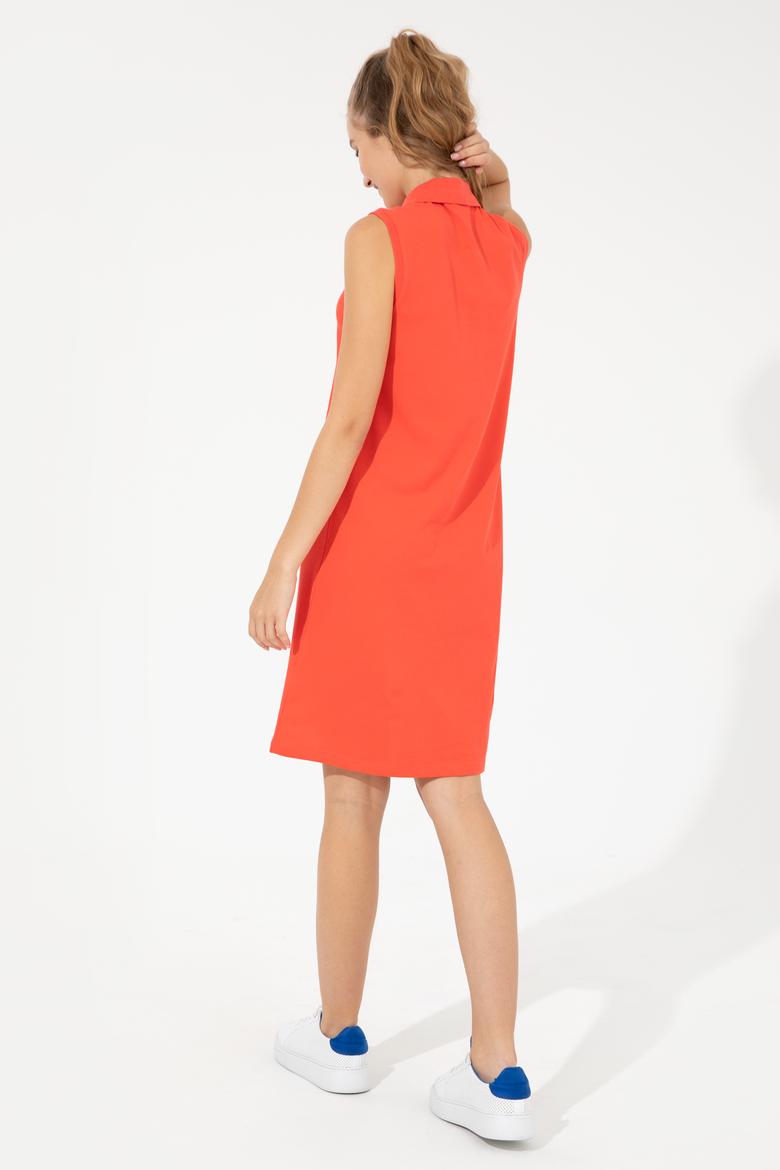 Kadın Kırmızı Polo Yaka Örme Elbise - 50251939048