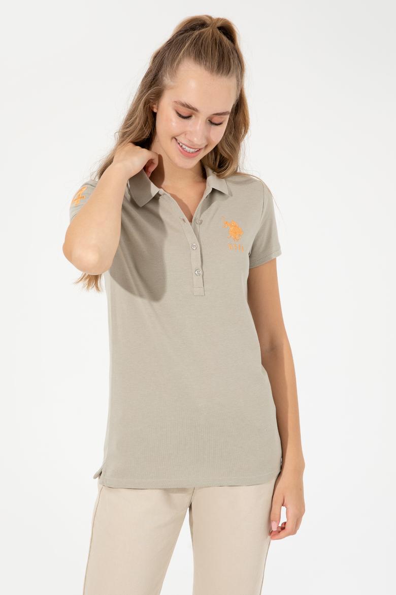 Kadın Haki Basic Polo Yaka Tişört