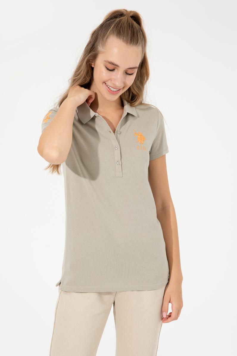 Kadın Haki Basic Polo Yaka Tişört