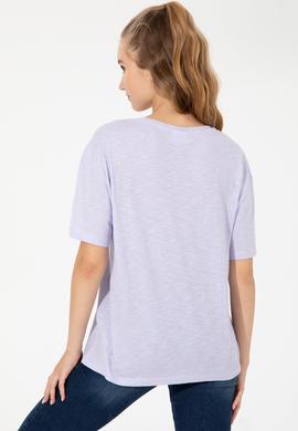 Kadın Lila Bisiklet Yaka Tişört - 50248989016