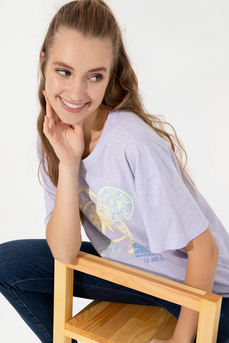 Kadın Lila Bisiklet Yaka Tişört