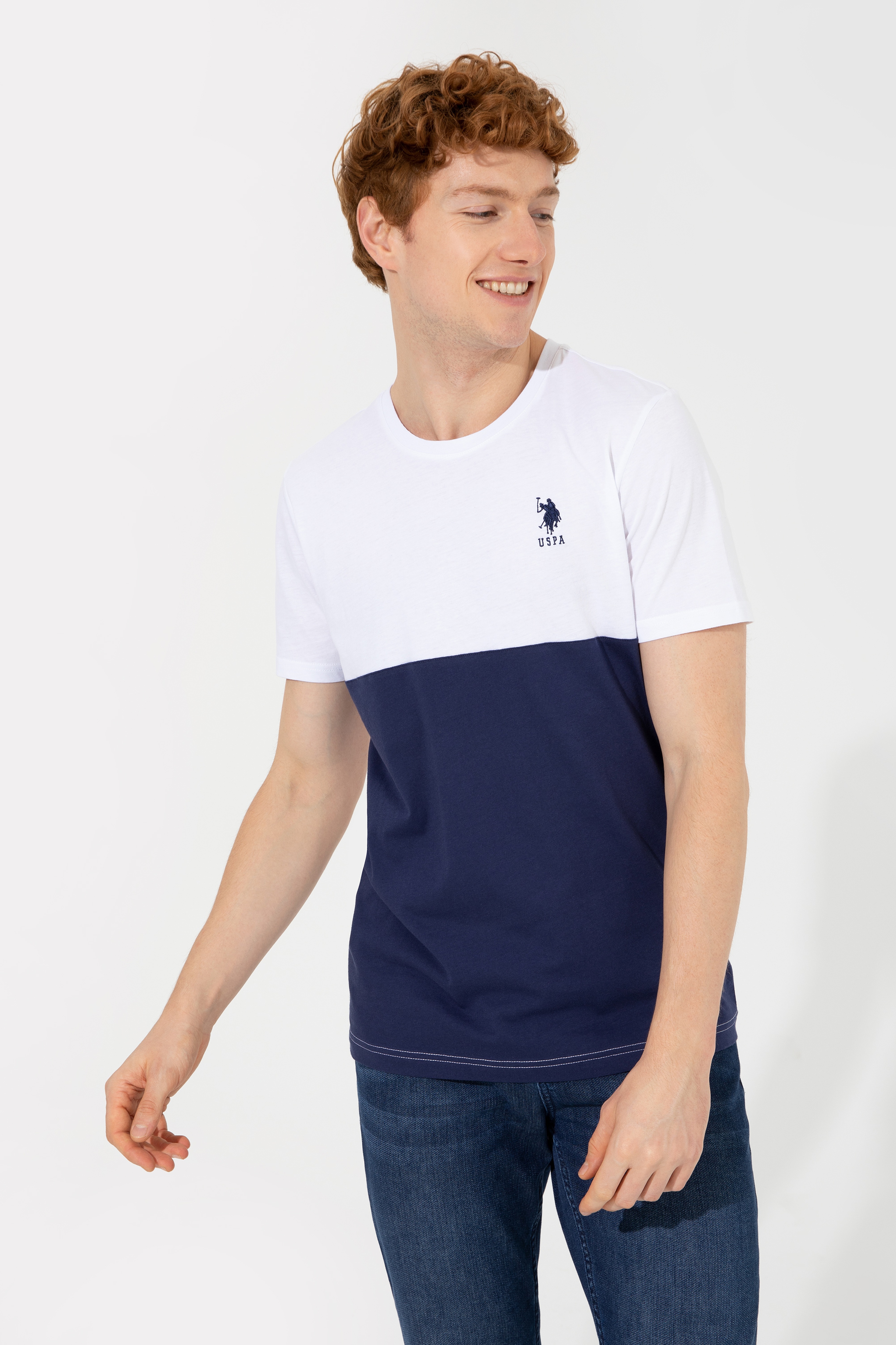 Erkek Beyaz Bisiklet Yaka T-Shirt - Image 4