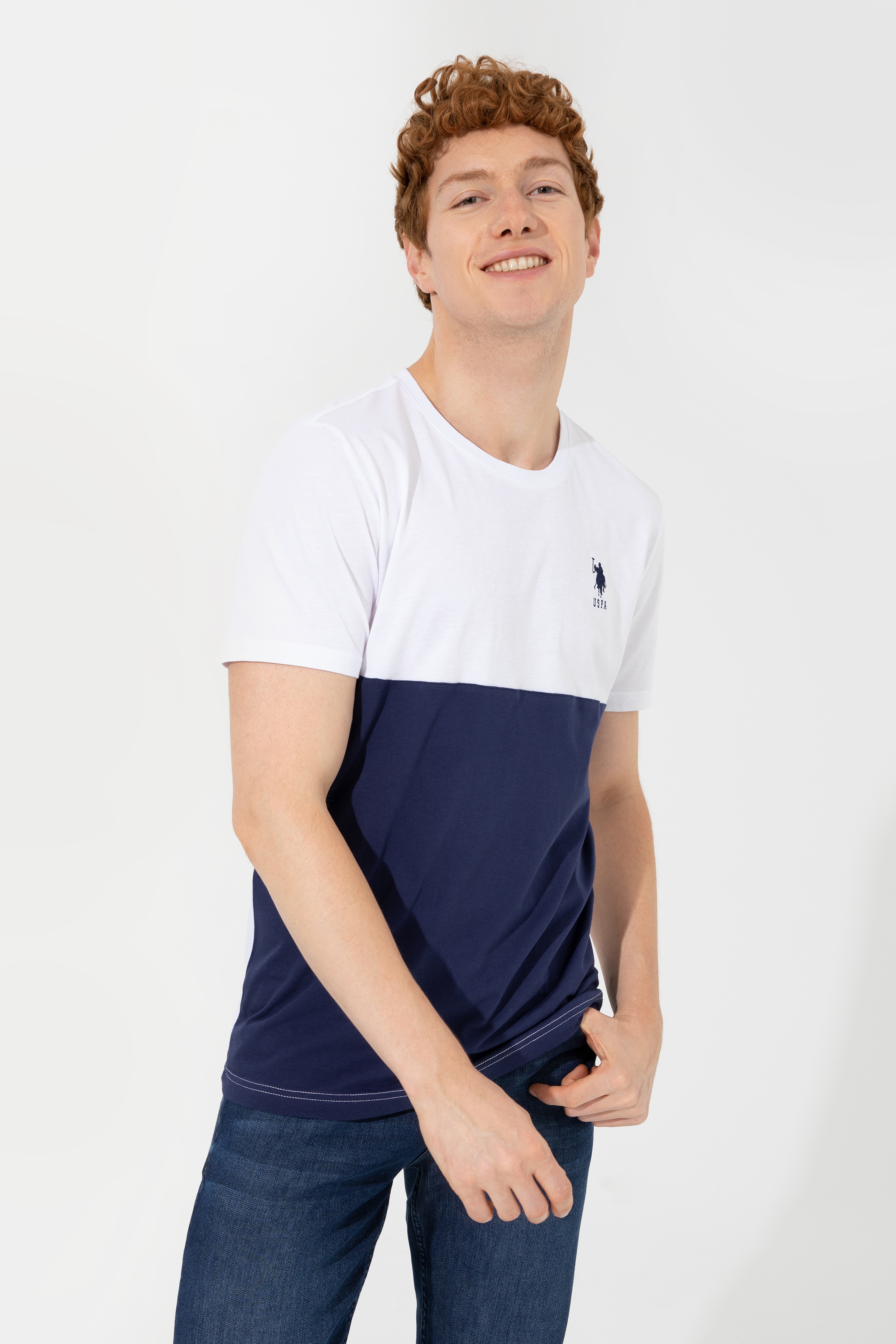 Erkek Beyaz Bisiklet Yaka T-Shirt - Image 3