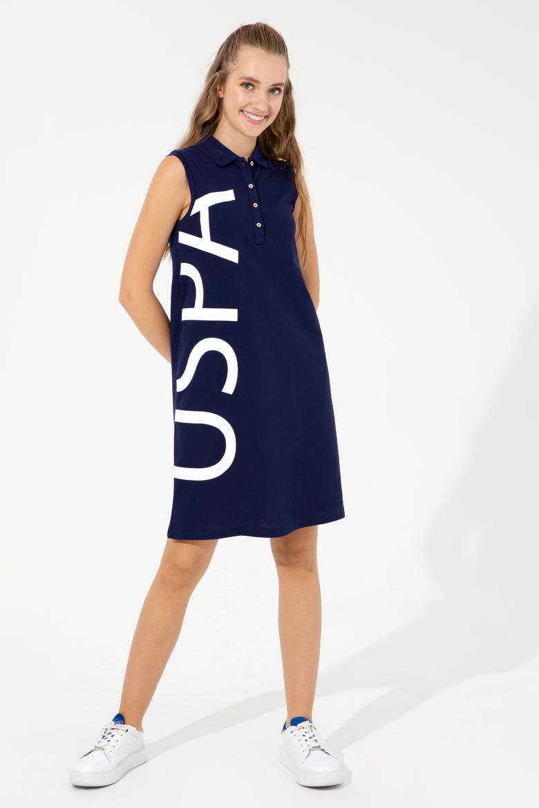 Kadın Lacivert Polo Yaka Örme Elbise - 50251939032