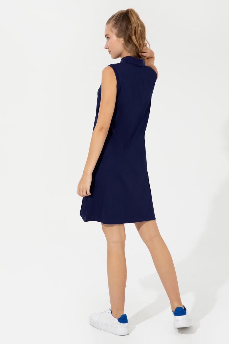 Kadın Lacivert Polo Yaka Örme Elbise - 50251939032