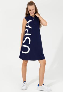 Kadın Lacivert Polo Yaka Örme Elbise - 50251939032