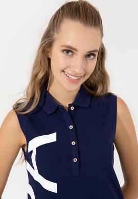 Kadın Lacivert Polo Yaka Örme Elbise - 50251939032