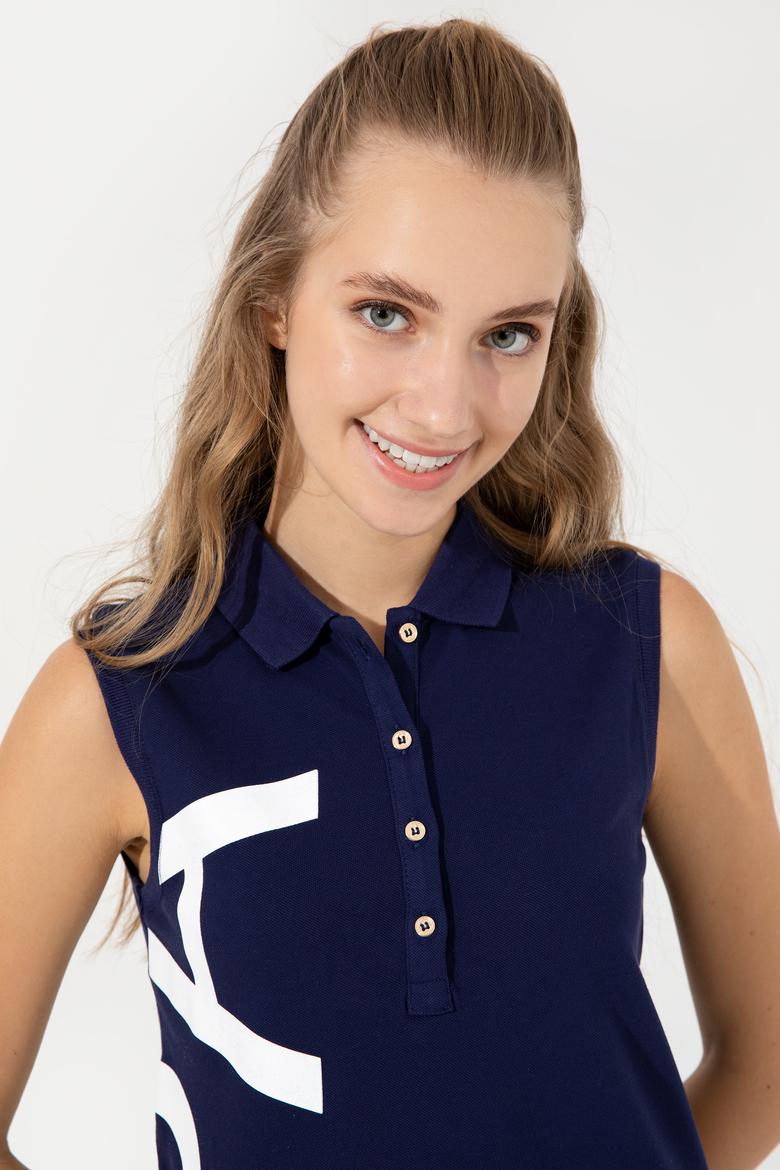 Kadın Lacivert Polo Yaka Örme Elbise - 50251939032