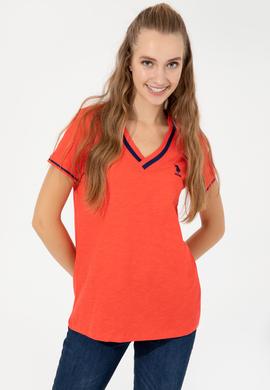 Kadın Kırmızı V Yaka Tişört - 50252262028