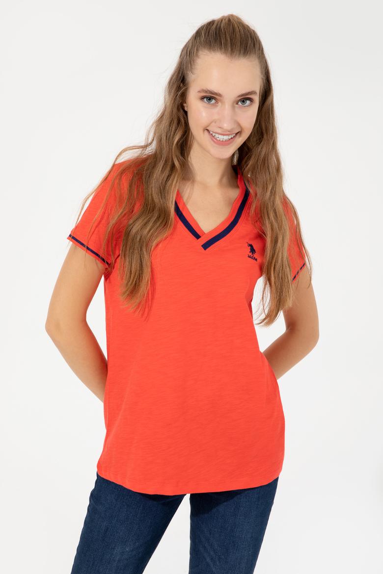 Kadın Kırmızı V Yaka Tişört - 50252262028