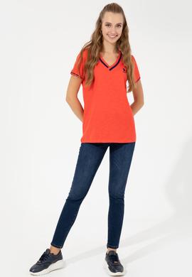 Kadın Kırmızı V Yaka Tişört - 50252262028