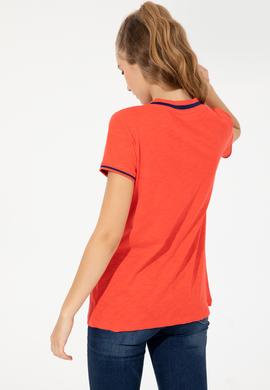 Kadın Kırmızı V Yaka Tişört - 50252262028